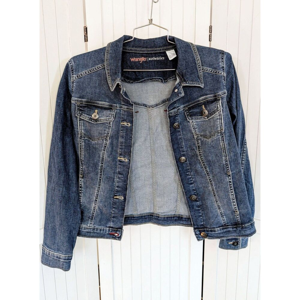 Wrangler Authentics Denim Jacket Stretch Blue Fitted Trucker Style Size M